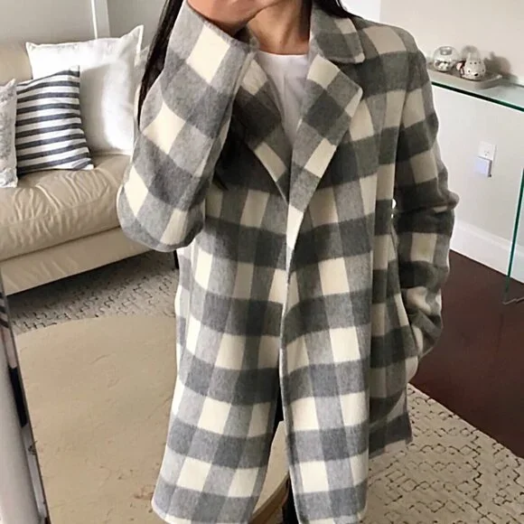 Theory Sileena Wool Cashmere Buffalo Plaid Open Coat Size Small